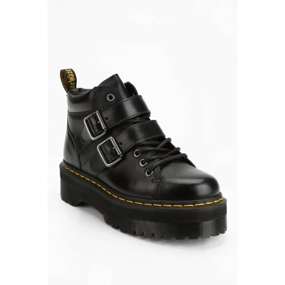 Dr. Martens Shoes - Dr Martens Black Platform Buckle Ankle Boots - Women's